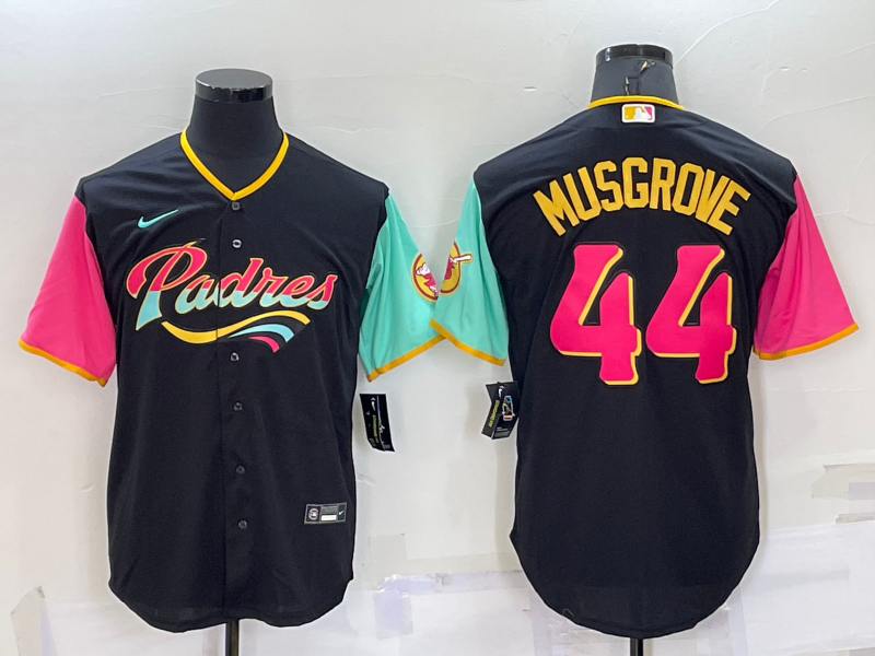 Men's San Diego Padres #44 Joe Musgrove 2022 Black City Connect Cool Base Stitched Jersey Men's San Diego Padres #44 Joe Musgrove 2022 Black City Connect Cool Base Stitched Jersey