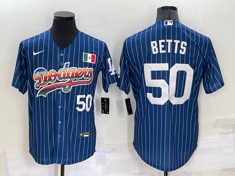 Men's Los Angeles Dodgers #50 Mookie Betts Navy Mexico Rainbow Cool Base Stitched Baseball Jersey Men's Los Angeles Dodgers #50 Mookie Betts Navy Mexico Rainbow Cool Base Stitched Baseball Jersey