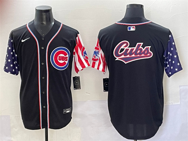 Men's Chicago Cubs Team Big Logo Black 2025 Independence Day Vapor Premier Limited Stitched Baseball Jersey Men's Chicago Cubs Team Big Logo Black 2025 Independence Day Vapor Premier Limited Stitched Baseball Jersey