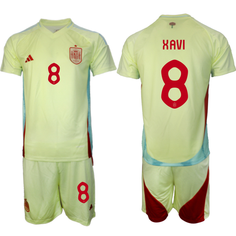 Men's Spain Team #8 Xavi 2024-25 Yellow Away Soccer Jersey Suit Men's Spain Team #8 Xavi 2024-25 Yellow Away Soccer Jersey Suit