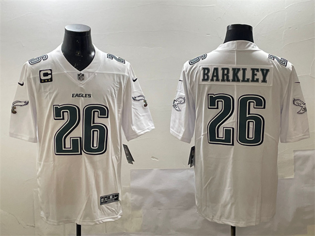 Men's Philadelphia Eagles #26 Saquon Barkley White Fashion With 3-star C Patch Vapor Untouchable Limited Stitched Football Jersey Men's Philadelphia Eagles #26 Saquon Barkley White Fashion With 3-star C Patch Vapor Untouchable Limited Stitched Football Jersey