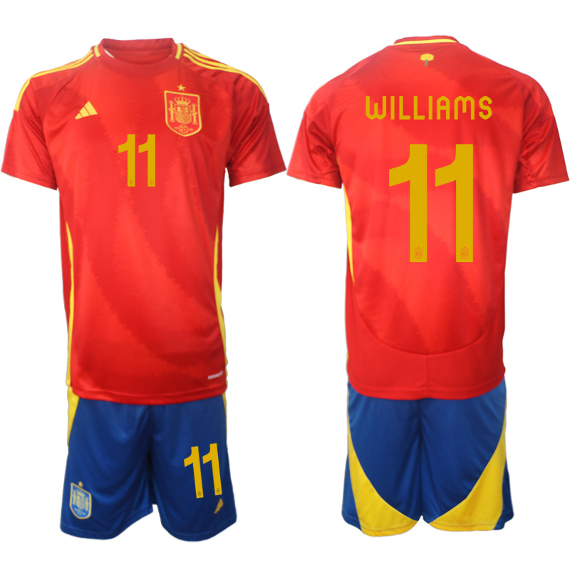 Men's Spain Team #11 Nico Williams 2024-25 Red Home Soccer Jersey Suit Men's Spain Team #11 Nico Williams 2024-25 Red Home Soccer Jersey Suit