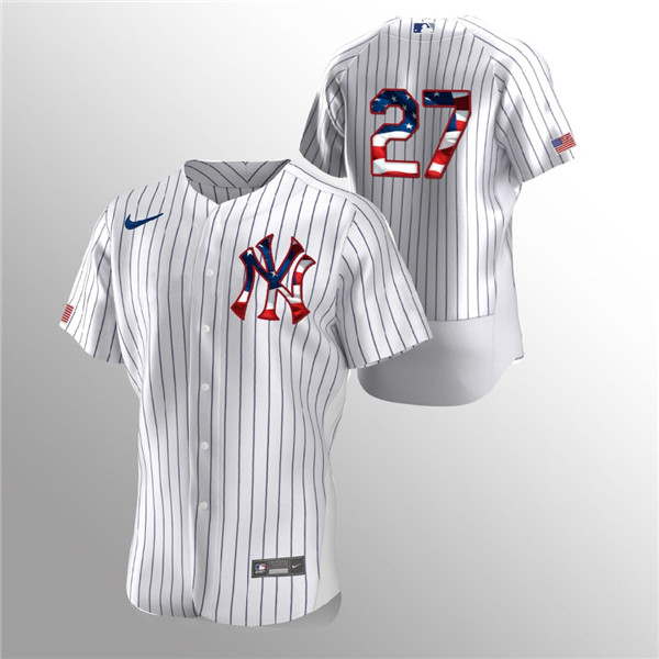 Men's New York Yankees #27 Giancarlo Stanton White 2020 Stars & Stripes Flex Base Stitched Jersey Men's New York Yankees #27 Giancarlo Stanton White 2020 Stars & Stripes Flex Base Stitched Jersey
