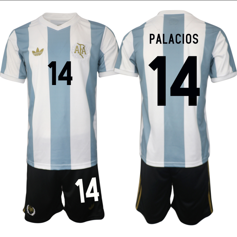 Men's Argentina #14 Palacos White/Blue 2024-25 50th Anniversary Home Soccer Jersey Suit