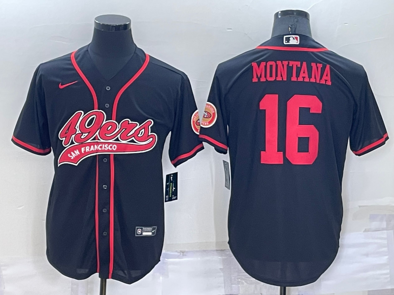 Men's San Francisco 49ers #16 Joe Montana Black Cool Base Stitched Baseball Jersey Men's San Francisco 49ers #16 Joe Montana Black Cool Base Stitched Baseball Jersey