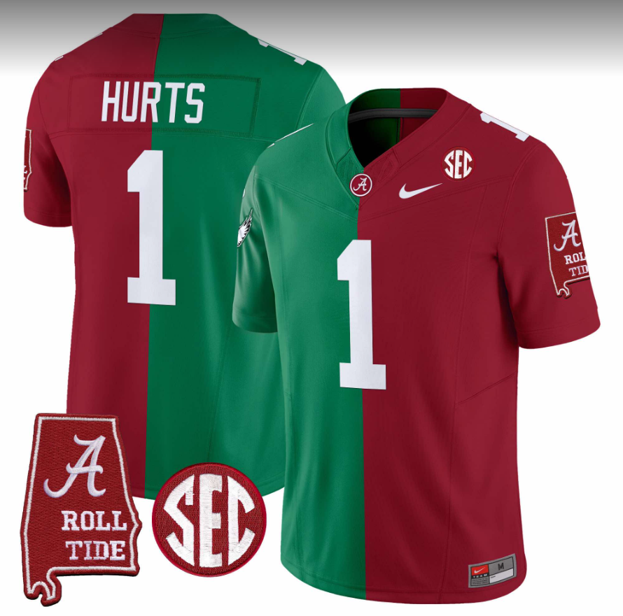 Men's Philadelphia Eagles #1 Jalen Hurts Red/Green Stitched Football Jersey