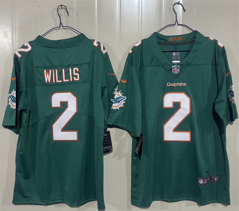 Men's Miami Dolphins #2 Malik Willis Aqua 2026 Vapor Limited Stitched Football Jersey