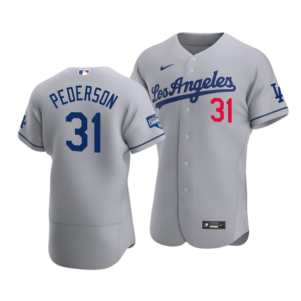 Men's Los Angeles Dodgers #31 Joc Pederson Grey 2020 World Series Champions Patch Flex Base Stitched MLB Jersey Men's Los Angeles Dodgers #31 Joc Pederson Grey 2020 World Series Champions Patch Flex Base Stitched MLB Jersey