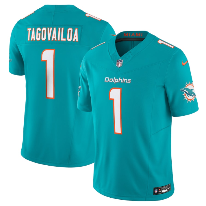 Men's Miami Dolphins #1 Tua Tagovailoa Aqua 2023 F.U.S.E Vapor Limited Stitched Football Jersey Men's Miami Dolphins #1 Tua Tagovailoa Aqua 2023 F.U.S.E Vapor Limited Stitched Football Jersey