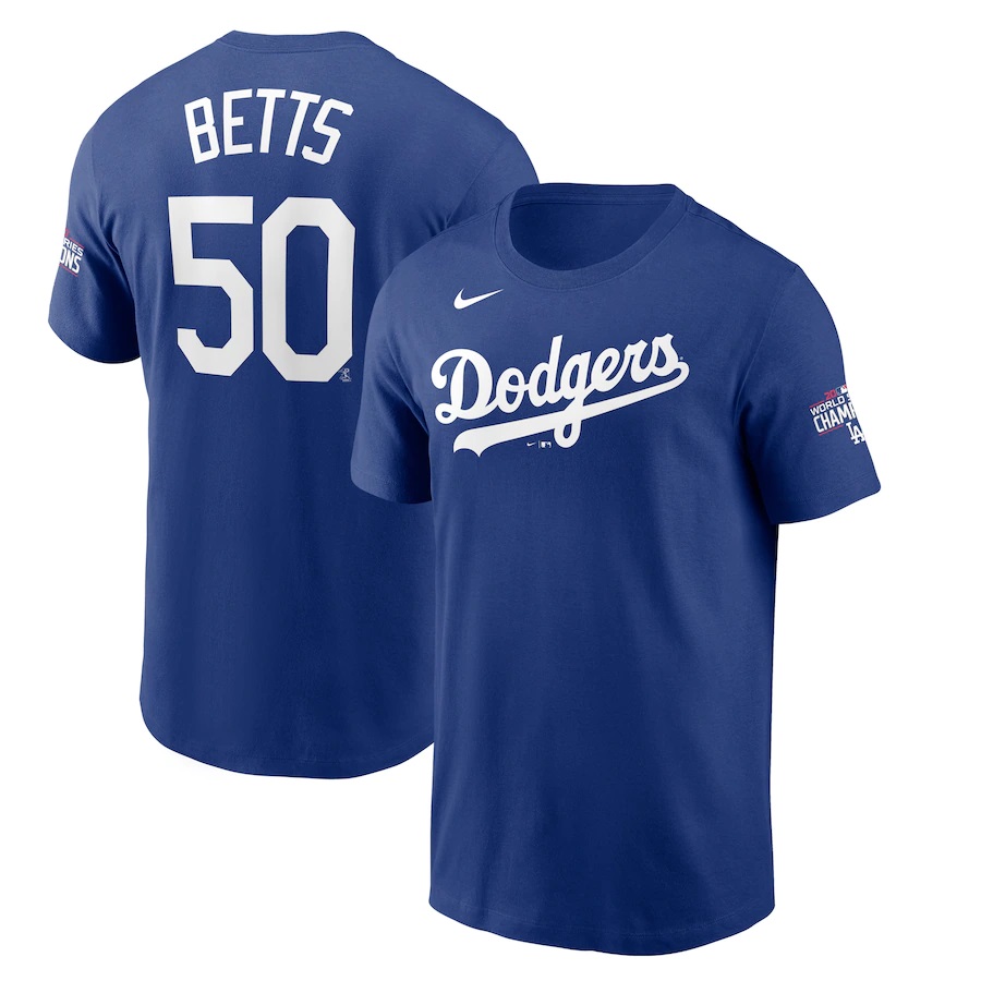 Men's Los Angeles Dodgers #50 Mookie Betts Blue 2020 World Series Champions T-Shirt Men's Los Angeles Dodgers #50 Mookie Betts Blue 2020 World Series Champions T-Shirt