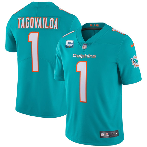 Men's Miami Dolphins #1 Tua Tagovailoa 2022 Aqua With 1-star C Patch Vapor Limited Stitched Jersey