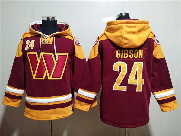 Men's Washington Commanders #24 Antonio Gibson Burgundy Lace-Up Pullover Hoodie Men's Washington Commanders #24 Antonio Gibson Burgundy Lace-Up Pullover Hoodie