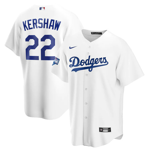 Men's Los Angeles Dodgers #22 Clayton Kershaw White 2020 World Series Champions Home Patch Cool Base Stitched MLB Jersey Men's Los Angeles Dodgers #22 Clayton Kershaw White 2020 World Series Champions Home Patch Cool Base Stitched MLB Jersey