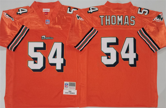 Men's Miami Dolphins #54 Zach Thomas Orange Throwback Stitched Football Jersey Men's Miami Dolphins #54 Zach Thomas Orange Throwback Stitched Football Jersey