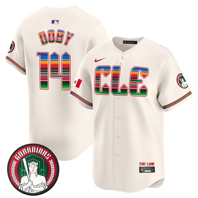 Men's Cleveland Guardians #14 Larry Doby Cream Mexico Vapor Premier Limited Stitched Baseball Jersey Men's Cleveland Guardians #14 Larry Doby Cream Mexico Vapor Premier Limited Stitched Baseball Jersey