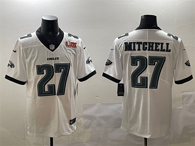 Men's Philadelphia Eagles #27 Quinyon Mitchell White 2025 Super Bowl LIX Patch New Vapor Untouchable Limited Stitched Football Jersey Men's Philadelphia Eagles #27 Quinyon Mitchell White 2025 Super Bowl LIX Patch New Vapor Untouchable Limited Stitched Football Jersey