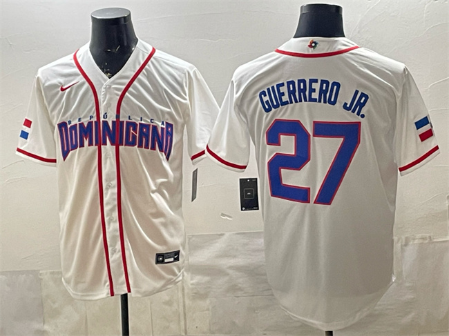 Men's Dominican Republic Baseball #27 Vladimir Guerrero Jr. White 2026 World Baseball Classic Home Stadium Stitched Jersey Men's Dominican Republic Baseball #27 Vladimir Guerrero Jr. White 2026 World Baseball Classic Home Stadium Stitched Jersey