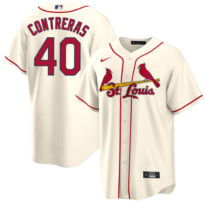 Men's St. Louis Cardinals #40 Willson Contreras Cream Cool Base Stitched Jersey Men's St. Louis Cardinals #40 Willson Contreras Cream Cool Base Stitched Jersey