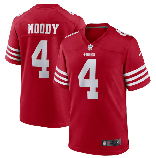 Men's San Francisco 49ers #4 Jake Moody Red Stitched Football Game Jersey Men's San Francisco 49ers #4 Jake Moody Red Stitched Football Game Jersey