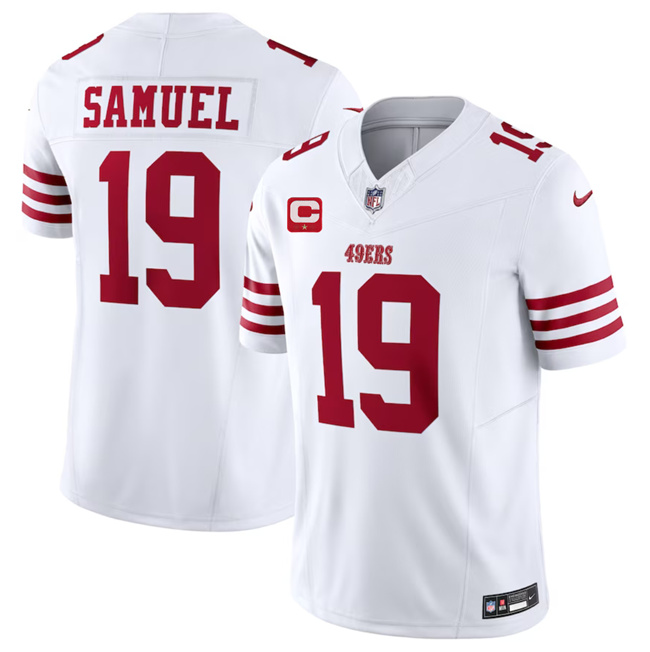 Men's San Francisco 49ers #19 Deebo Samuel White 2023 F.U.S.E. With 1-Star C Patch Vapor Untouchable Limited Stitched Football Jersey Men's San Francisco 49ers #19 Deebo Samuel White 2023 F.U.S.E. With 1-Star C Patch Vapor Untouchable Limited Stitched Football Jersey
