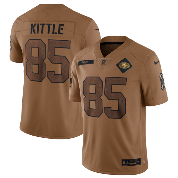 Men's San Francisco 49ers #85 George Kittle 2023 Brown Salute To Service Limited Stitched Football Jersey Men's San Francisco 49ers #85 George Kittle 2023 Brown Salute To Service Limited Stitched Football Jersey