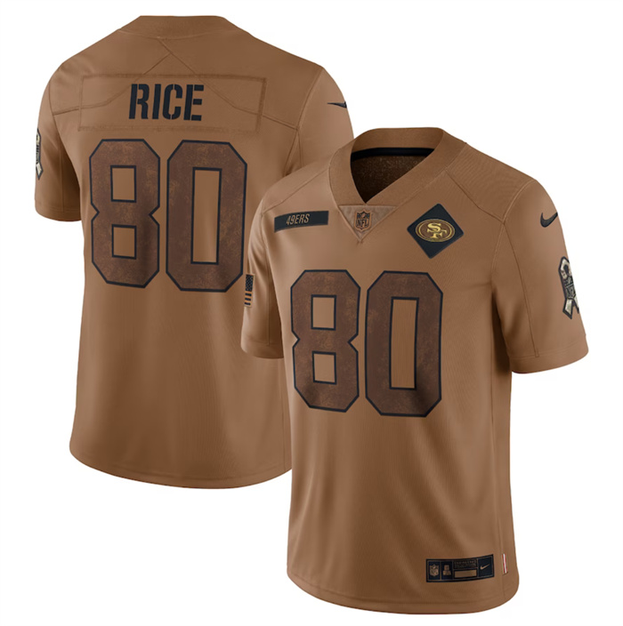 Men's San Francisco 49ers #80 Jerry Rice 2023 Brown Salute To Service Limited Football Jersey Men's San Francisco 49ers #80 Jerry Rice 2023 Brown Salute To Service Limited Football Jersey