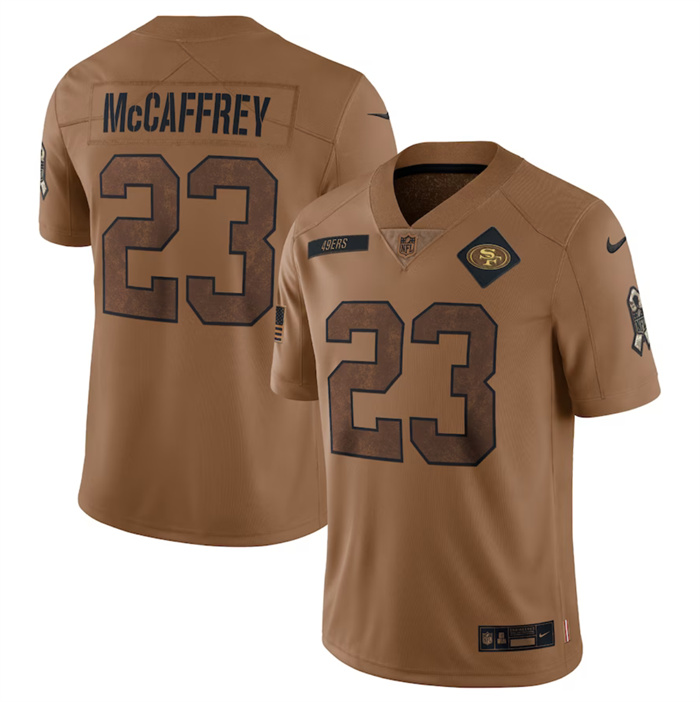 Men's San Francisco 49ers #23 Christian McCaffrey 2023 Brown Salute To Service Limited Football Jersey Men's San Francisco 49ers #23 Christian McCaffrey 2023 Brown Salute To Service Limited Football Jersey