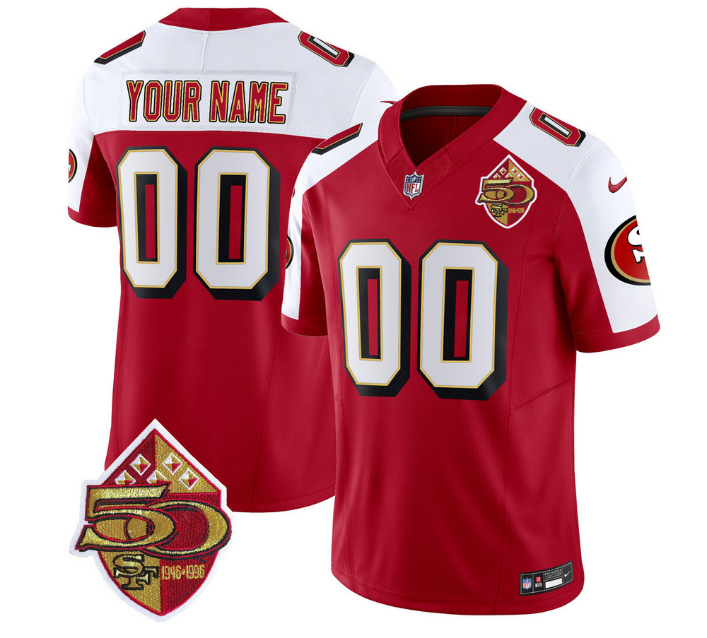 Men's San Francisco 49ers Active Player Custom Red/White 2023 F.U.S.E. 50th Patch Throwback Stitched Football Jersey Men's San Francisco 49ers Active Player Custom Red/White 2023 F.U.S.E. 50th Patch Throwback Stitched Football Jersey