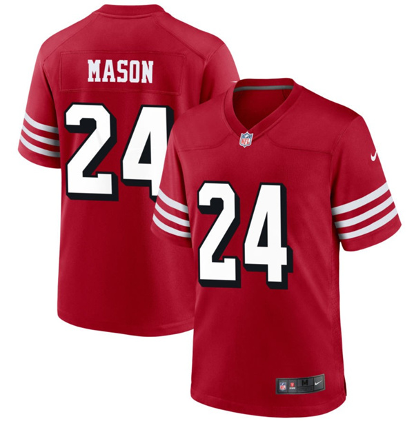 Men's San Francisco 49ers #24 Jordan Mason Red Stitched Game Football Jersey Men's San Francisco 49ers #24 Jordan Mason Red Stitched Game Football Jersey