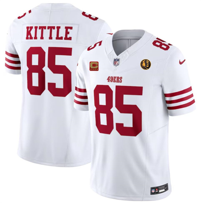 Men's San Francisco 49ers #85 George Kittle White 2023 F.U.S.E. With 4-star C Ptach And John Madden Patch Vapor Limited Stitched Football Jersey Men's San Francisco 49ers #85 George Kittle White 2023 F.U.S.E. With 4-star C Ptach And John Madden Patch Vapor Limited Stitched Football Jersey