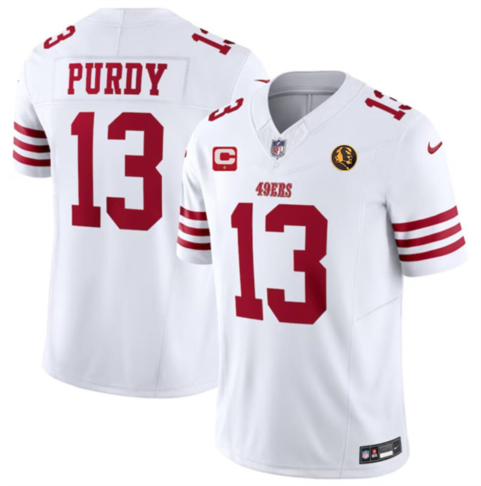 Men's San Francisco 49ers #13 Brock Purdy White 2023 F.U.S.E. With 1-star C Ptach And John Madden Patch Vapor Limited Stitched Football Jersey Men's San Francisco 49ers #13 Brock Purdy White 2023 F.U.S.E. With 1-star C Ptach And John Madden Patch Vapor Limited Stitched Football Jersey