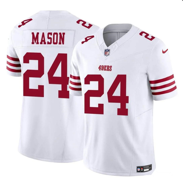 Men's San Francisco 49ers #24 Jordan Mason White 2023 F.U.S.E. Stitched Football Jersey Men's San Francisco 49ers #24 Jordan Mason White 2023 F.U.S.E. Stitched Football Jersey