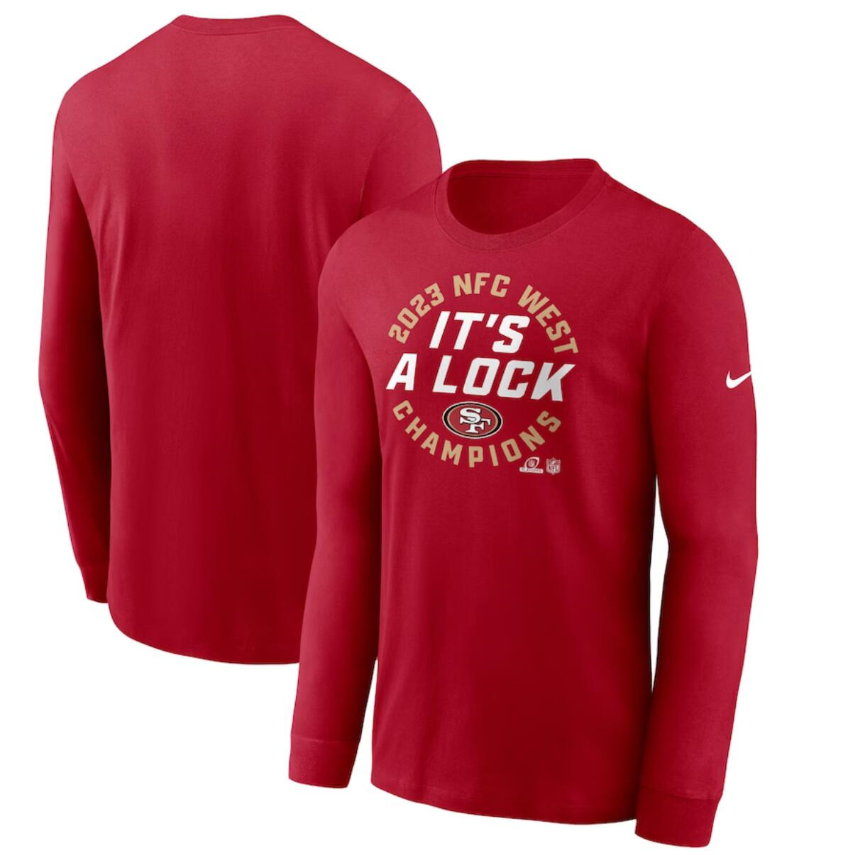 Men's San Francisco 49ers Scarlet 2023 NFC West Division Champions Locker Room Trophy Collection Long Sleeve T-Shirt Men's San Francisco 49ers Scarlet 2023 NFC West Division Champions Locker Room Trophy Collection Long Sleeve T-Shirt