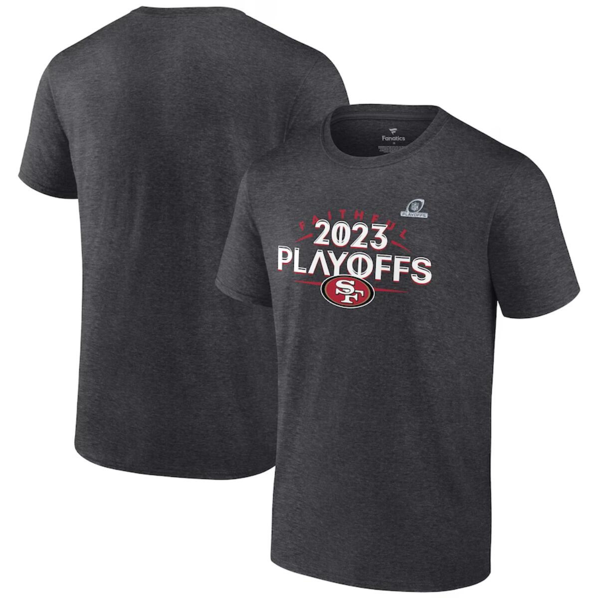 Men's San Francisco 49ers Heather Charcoal 2023 NFL Playoffs T-Shirt Men's San Francisco 49ers Heather Charcoal 2023 NFL Playoffs T-Shirt
