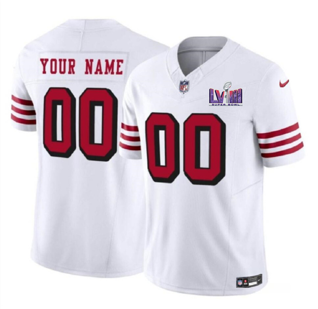 Men's San Francisco 49ers Active Player Custom New White F.U.S.E. Super Bowl LVIII Patch Vapor Untouchable Limited Stitched Football Jersey Men's San Francisco 49ers Active Player Custom New White F.U.S.E. Super Bowl LVIII Patch Vapor Untouchable Limited Stitched Football Jersey