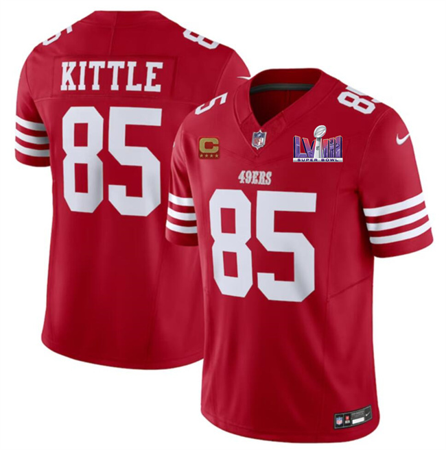 Men's San Francisco 49ers #85 George Kittle Red F.U.S.E. Super Bowl LVIII Patch And 4-star C Patch Vapor Untouchable Limited Stitched Football Jersey Men's San Francisco 49ers #85 George Kittle Red F.U.S.E. Super Bowl LVIII Patch And 4-star C Patch Vapor Untouchable Limited Stitched Football Jersey