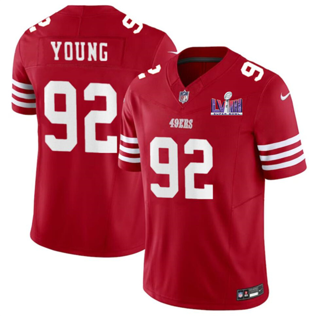 Men's San Francisco 49ers #92 Chase Young Red F.U.S.E. Super Bowl LVIII Patch Vapor Untouchable Limited Stitched Football Jersey Men's San Francisco 49ers #92 Chase Young Red F.U.S.E. Super Bowl LVIII Patch Vapor Untouchable Limited Stitched Football Jersey