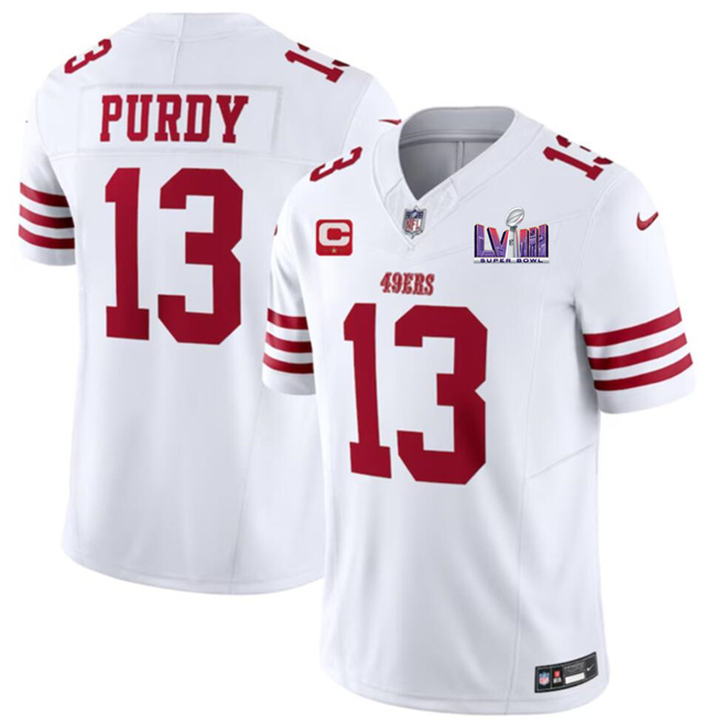 Men's San Francisco 49ers #13 Brock Purdy White F.U.S.E. Super Bowl LVIII Patch And 1-star C Patch Vapor Untouchable Limited Stitched Football Jersey Men's San Francisco 49ers #13 Brock Purdy White F.U.S.E. Super Bowl LVIII Patch And 1-star C Patch Vapor Untouchable Limited Stitched Football Jersey