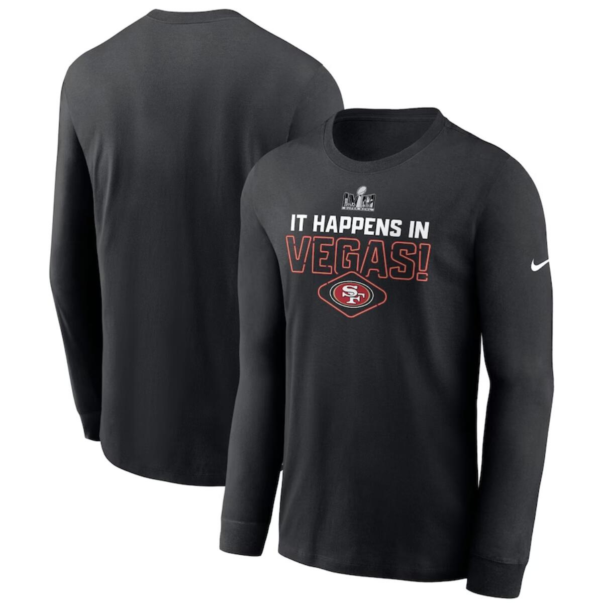 Men's San Francisco 49ers Black Super Bowl LVIII Logo Lockup Long Sleeve T-Shirt Men's San Francisco 49ers Black Super Bowl LVIII Logo Lockup Long Sleeve T-Shirt