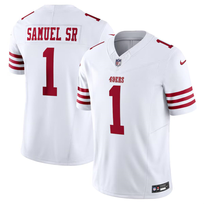 Men's San Francisco 49ers #1 Deebo Samuel White F.U.S.E. Vapor Untouchable Limited Stitched Football Jersey Men's San Francisco 49ers #1 Deebo Samuel White F.U.S.E. Vapor Untouchable Limited Stitched Football Jersey