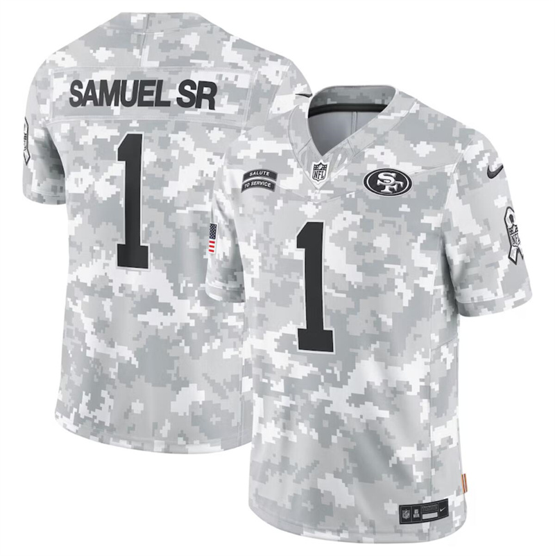 Men's San Francisco 49ers #1 Deebo Samuel 2024 F.U.S.E Arctic Camo Salute to Service Limited Stitched Football Jersey Men's San Francisco 49ers #1 Deebo Samuel 2024 F.U.S.E Arctic Camo Salute to Service Limited Stitched Football Jersey