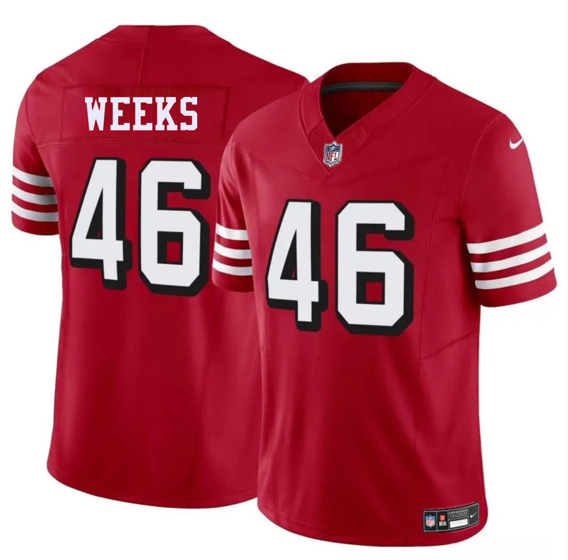 Men's San Francisco 49ers #46 Jon Weeks New Red 2025 F.U.S.E. Vapor Untouchable Limited Stitched Football Jersey Men's San Francisco 49ers #46 Jon Weeks New Red 2025 F.U.S.E. Vapor Untouchable Limited Stitched Football Jersey