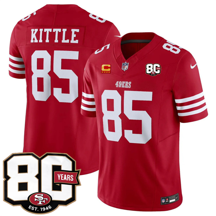 Men's San Francisco 49ers #85 George kittle Red 80th Anniversary Patch And 4-Star C Patch 2026 F.U.S.E. Vapor Untouchable Limited Stitched Football Jersey