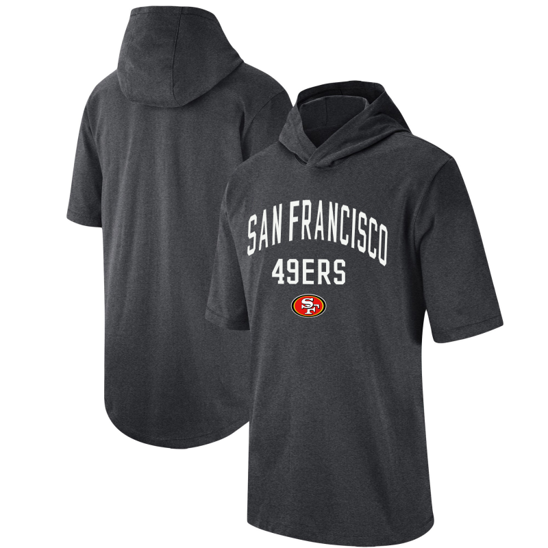 Men's San Francisco 49ers Heathered Charcoal Sideline Training Hooded Performance T-Shirt Men's San Francisco 49ers Heathered Charcoal Sideline Training Hooded Performance T-Shirt
