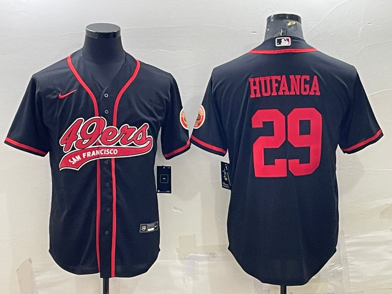 Men's San Francisco 49ers #29 Talanoa Hufanga Black With Patch Cool Base Stitched Baseball Jersey Men's San Francisco 49ers #29 Talanoa Hufanga Black With Patch Cool Base Stitched Baseball Jersey