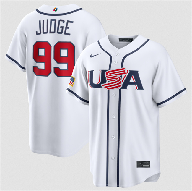 Men's USA Baseball #99 Aaron Judge White 2026 World Baseball Classic Home Stadium Stitched Jersey Men's USA Baseball #99 Aaron Judge White 2026 World Baseball Classic Home Stadium Stitched Jersey