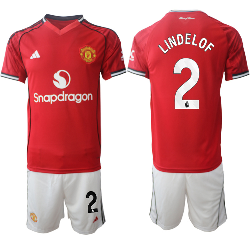 Men's Manchester United #2 Victor Lindelöf 2025/26 Red Home Soccer Jersey Suit