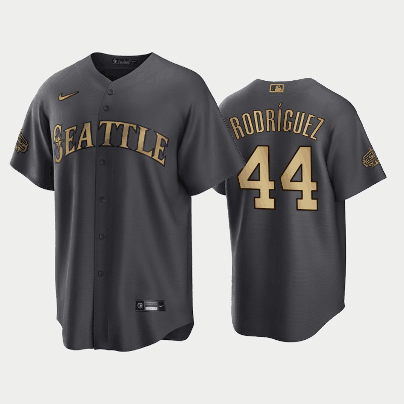 Men's Seattle Mariners #44 Julio Rodríguez 2022 All-Star Charcoal Cool Base Stitched Baseball Jersey Men's Seattle Mariners #44 Julio Rodríguez 2022 All-Star Charcoal Cool Base Stitched Baseball Jersey