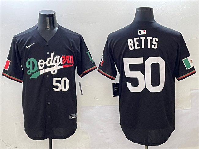 Men's Los Angeles Dodgers #50 Mookie Betts Black Mexico Flag Limited Stitched Baseball Jersey Men's Los Angeles Dodgers #50 Mookie Betts Black Mexico Flag Limited Stitched Baseball Jersey