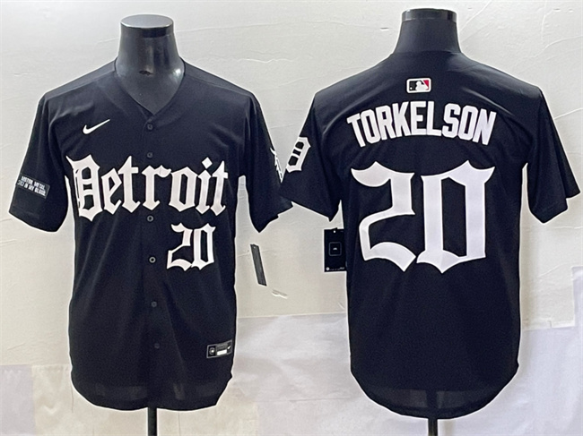 Men's Detroit Tigers #20 Spencer Torkelson Black 'Motor Gothic Edition' Vapor Premier Limited Stitched Baseball Jersey Men's Detroit Tigers #20 Spencer Torkelson Black 'Motor Gothic Edition' Vapor Premier Limited Stitched Baseball Jersey